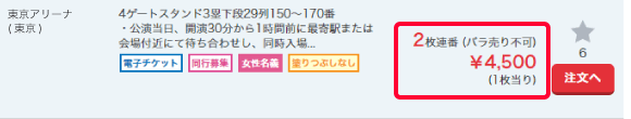 チケット代金の表示